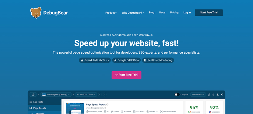 DebugBear applying AI for Web Development to monitor performance, track site speed, and optimize user experience.