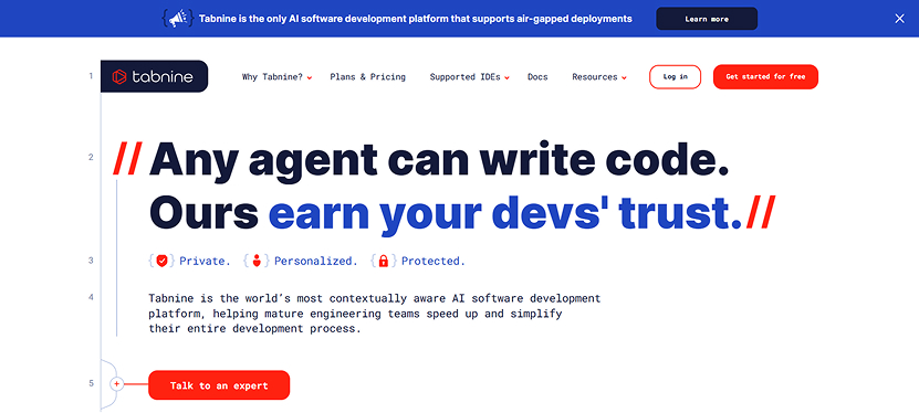 Tabnine leveraging AI for Web Development to provide intelligent code completion, faster development, and automation.
