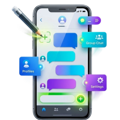 Create Your Own Chat App guide showing messaging growth, features, architecture, and development process overview