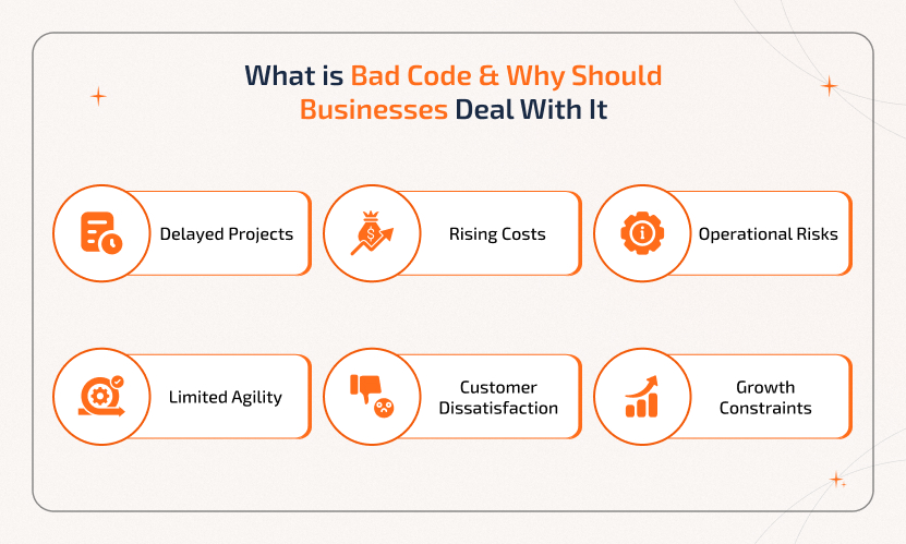 How to Deal with Bad Code: Identify Common impacts and Improve Software Quality Deal with Bad Code: Common impacts include inconsistent formatting, missing documentation, complex functions, lack of modularization, no testing, and frequent runtime bugs