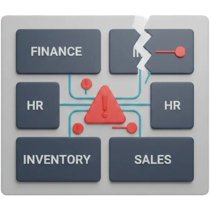 ERP implementation failure explained with common causes, early warning signs, budget overruns, missed deadlines, low adoption, and strategies to recover enterprise ERP projects