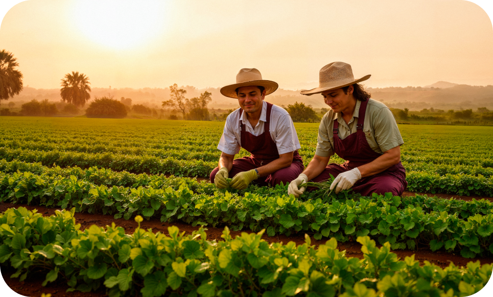 Farmers working in a green field