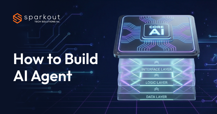  Step-by-step guide explaining how to build an AI agent from idea to deployment. The visual represents defining goals, preparing data, selecting tools, training models, and monitoring performance for scalable AI implementation.