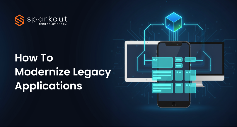 Comprehensive enterprise guide to modernizing legacy applications for scalable, future-ready systems. The visual represents strategic modernization approaches, phased execution, architectural redesign, and business impact for effective digital transformation