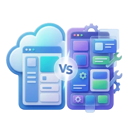 Infographic comparing SaaS and custom software to help choose the right solution based on flexibility, cost, and scalability