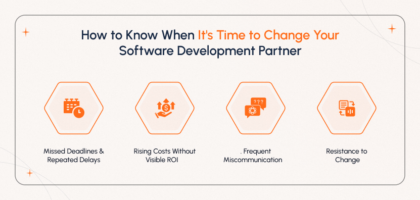 How to know when it's time to change your software development partner — missed deadlines, rising costs, and poor communication indicators.