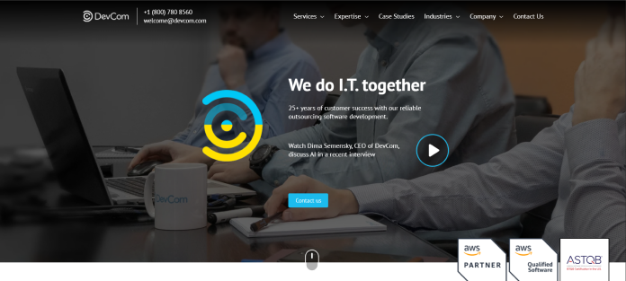 Company logo or brand banner representing DevCom and its software development and technology consulting services