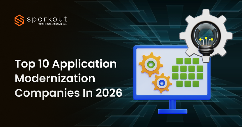 Infographic listing the top 10 application modernization companies in 2026 supporting digital transformation initiatives