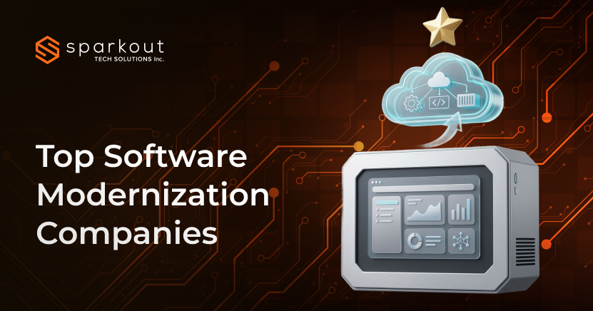 Infographic listing top software modernization companies to watch in 2026 driving digital transformation and legacy system upgrades
