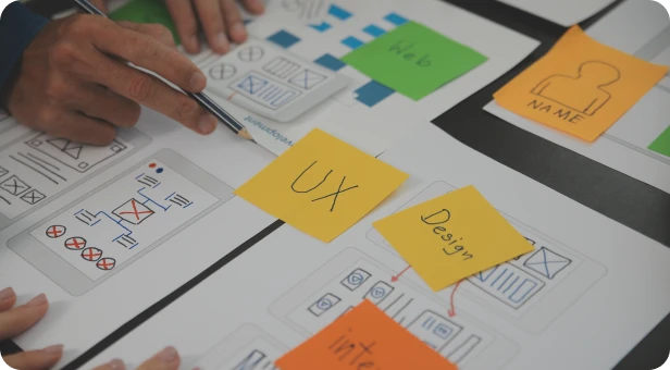 UI UX design process planning and interface wireframes