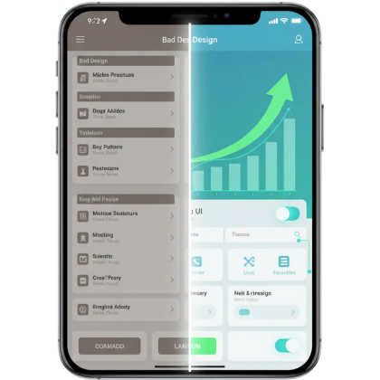 Visual explaining the impact of UI/UX design in mobile app development for business growth.
The design highlights how strong UI/UX improves user engagement, brand perception, efficiency, and conversion outcomes