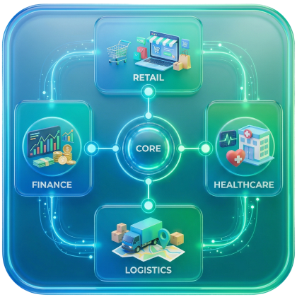 Infographic showcasing 50+ innovative web app ideas across industries like fintech, e-commerce, productivity, and AI-driven solutions in 2026